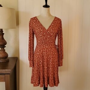 Kaileigh Terracotta Floral Long Sleeve Dress